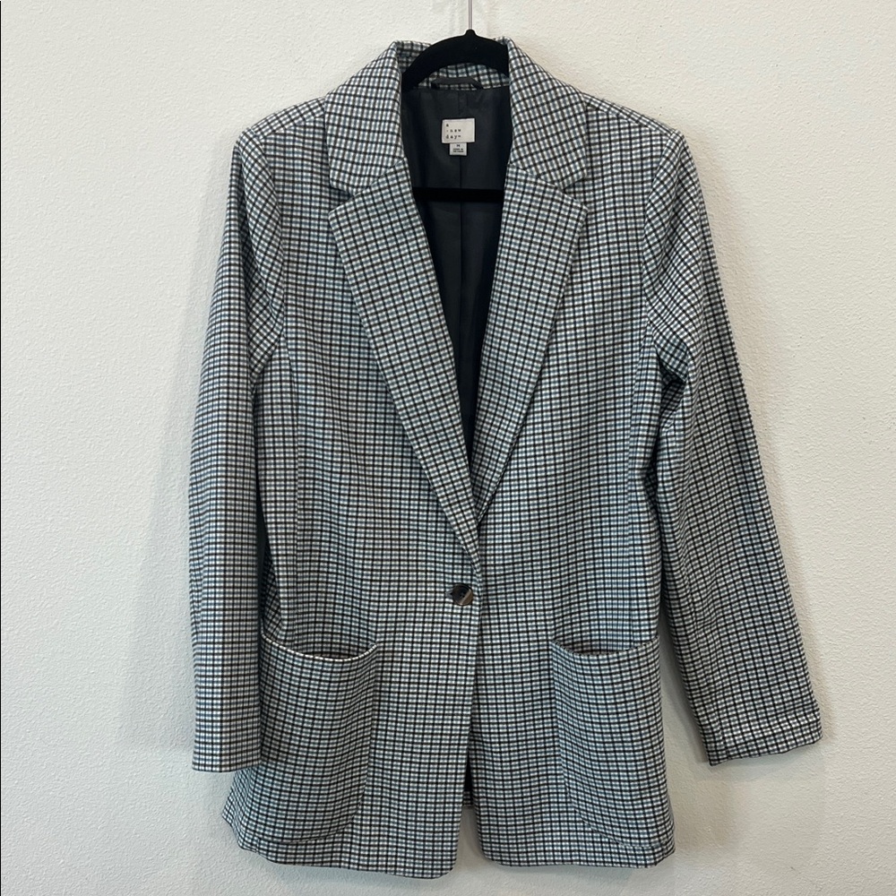 A new day Monochrome Plaid Long Blazer Women’s M Fall/Winter Fully Lined